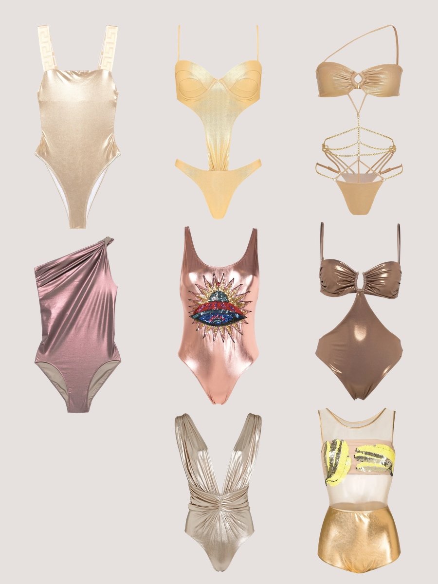 Dazzle in a Metallic Gold One Piece Swimsuit