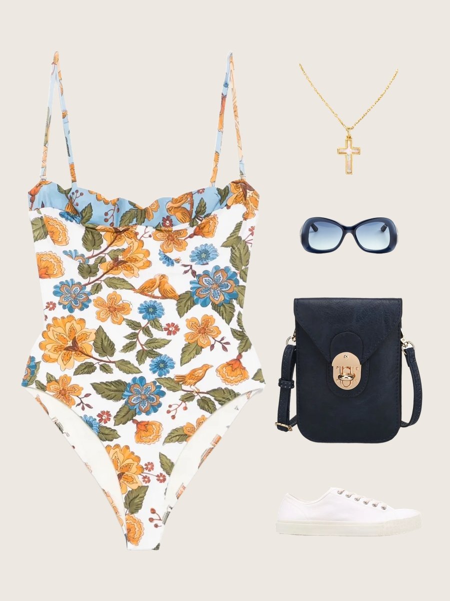 Stylishly Cool: One Piece Swimsuit and Skirt Combo