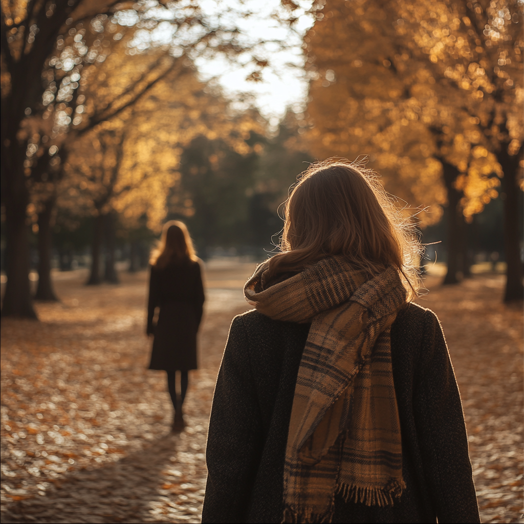 A model wearing layered outfits that transition from summer dress to fall coat and winter scarf